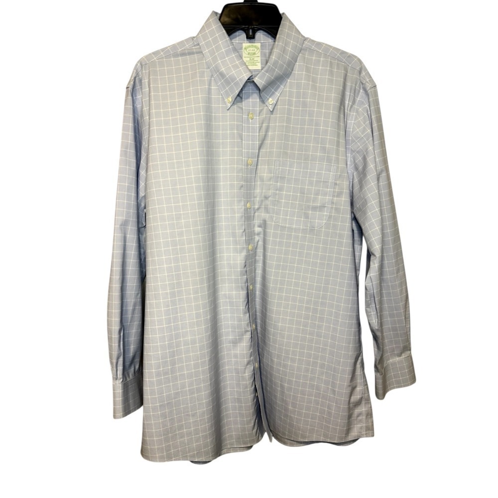 Brooks Brothers Mens Slim Fit Button Down Shirt 17-33 Blue Checkered
